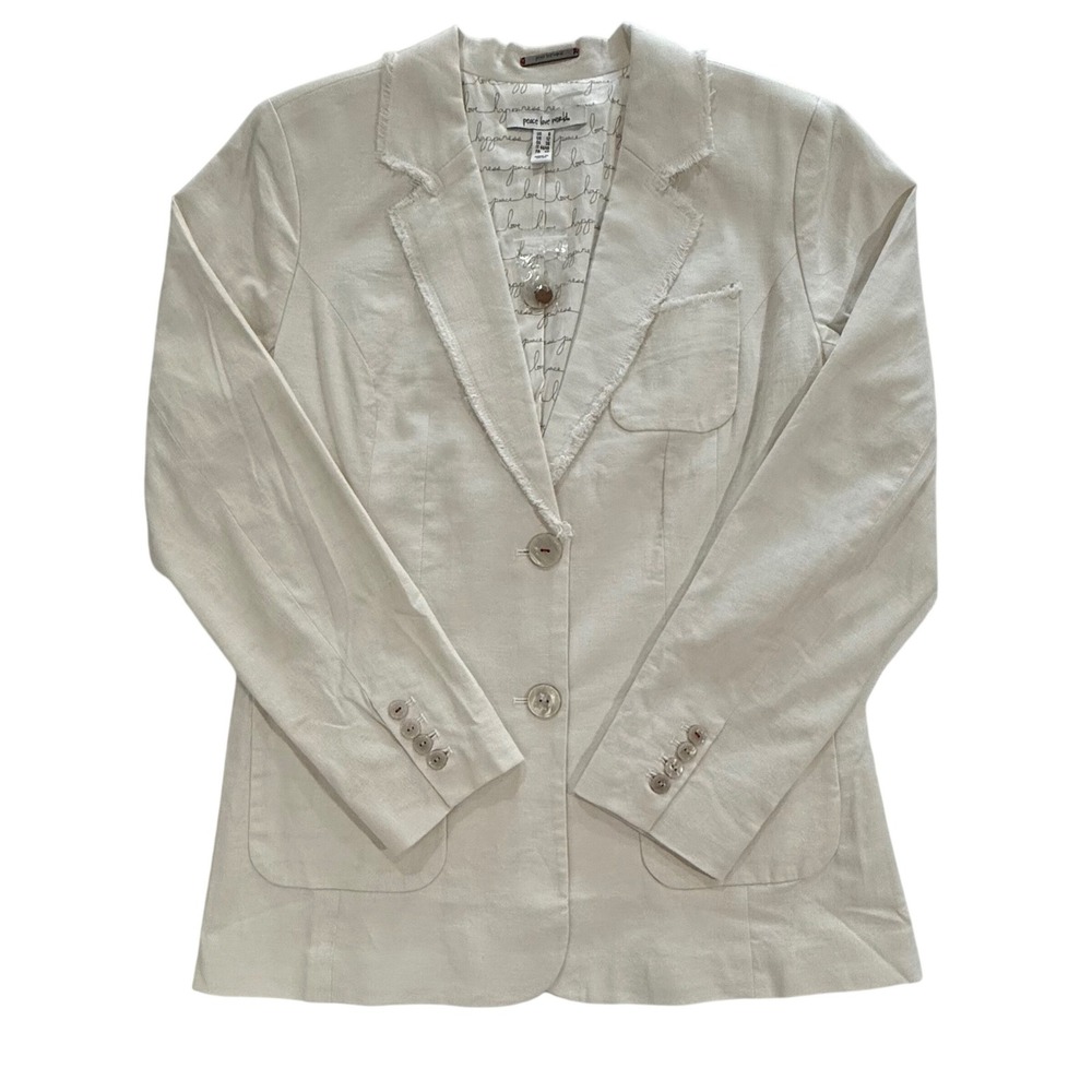 Peace Love World White Linen Blend Frayed Edge Blazer QVC A288636 Size 8 W450